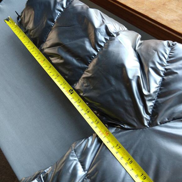 Miz 3006 Metallic Silver Puffer Coat L hooded vegan removable faux fur winter - Picture 16 of 16